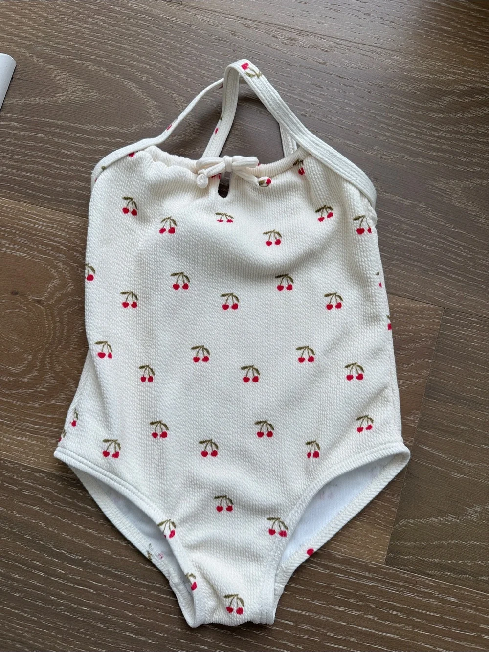 Zara Cream One-Piece Swimsuit with Red Cherry Print